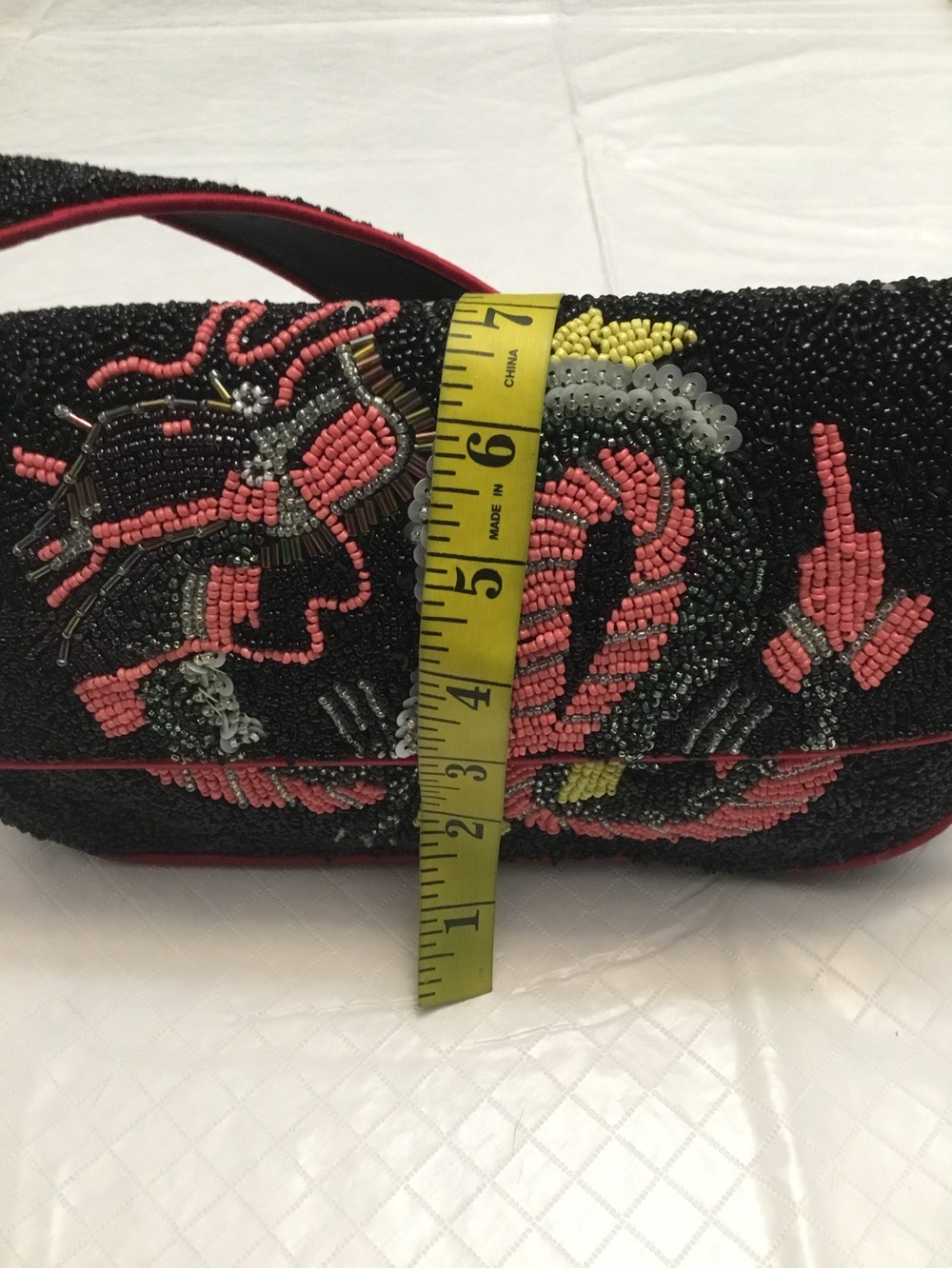 Beaded Black Shoulder Bag with Red Dragon Embroidery NO BRAND - Picture 6 of 15